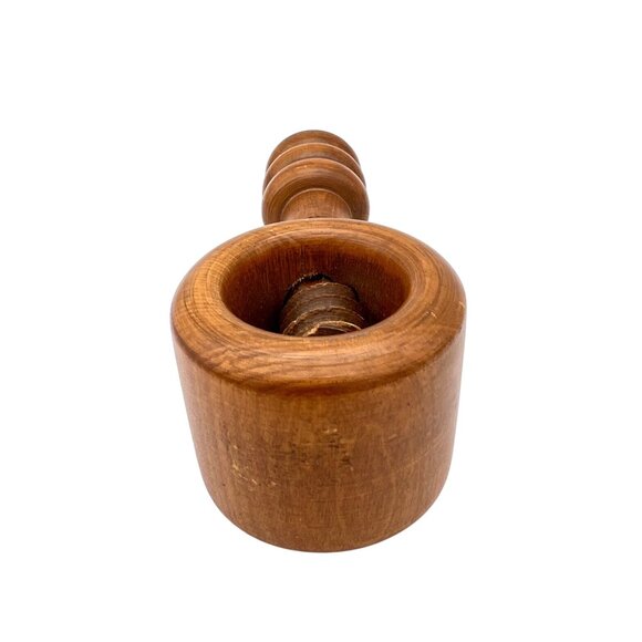 Vintage Hand-Turned Wooden Nutcracker Carved Screw Design Primitive Folk Art - Picture 5 of 9